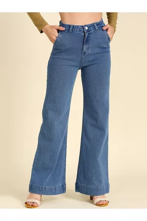 High Star Women Blue Wide Leg High-Rise Stretchable Jeans