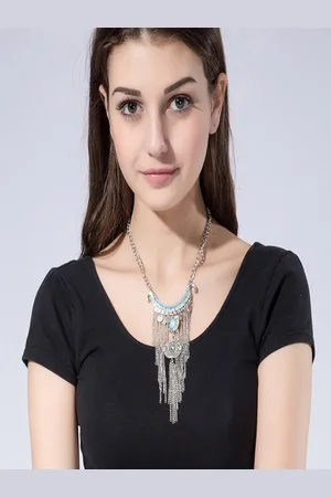 AQUASTREET Silver-Toned & Blue Silver-Plated Afghan Necklace