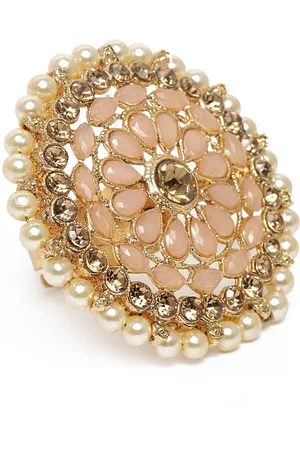 Kord Store Peach-Coloured Gold Plated Kundan Studded Adjustable Finger Ring
