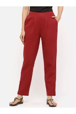 Jaipur Women Maroon Regular Fit Solid Regular Trousers