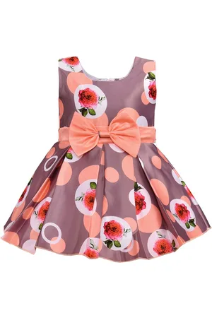 Wish Karo Baby Girls Mauve & Peach Floral Satin Dress