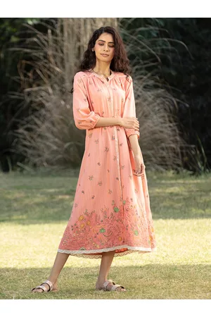 AURELIA Peach-Coloured Floral Midi Dress