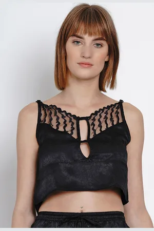 Erotissch Women Black Self Design Fitted Crop Top