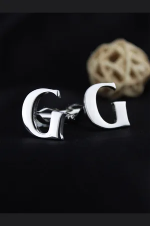 PELUCHE Silver-Toned Alphabet Cufflink