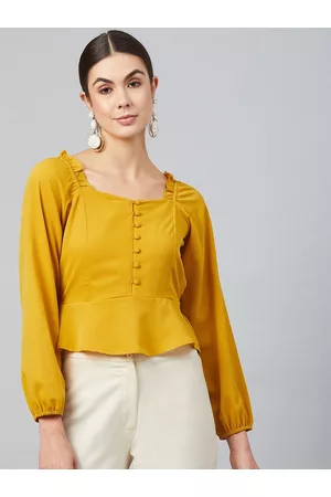 Rare Fashion Women Yellow Solid Peplum Top