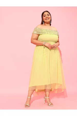CURVY STREET Lime Green Plus Size Off-Shoulder Net Dress