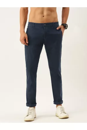 Flying Machine Men Navy Blue Slim Fit Mid-Rise Chinos Trousers