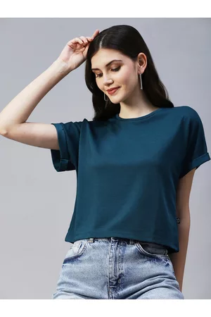 Rigo Women Blue Round Neck Crop Top
