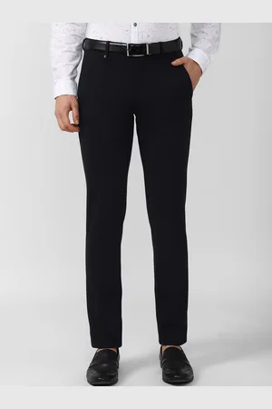 V Dot Men Navy Blue Skinny Fit Formal Trouser