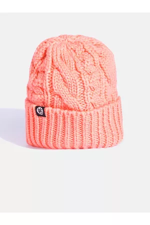 YK Kids Peach-Coloured Cable Knit Self-Design Beanie