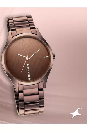 Fastrack Men Brown Brass Dial & Brown Bracelet Style Straps Analogue Watch 3184QM02