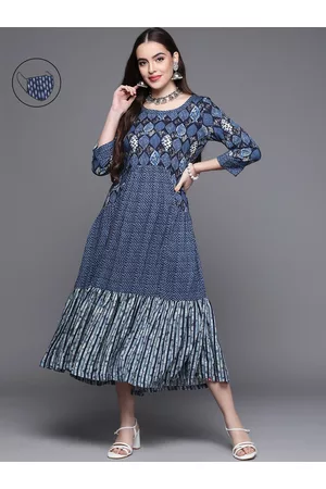 Biba Navy Blue A-Line Midi Dress