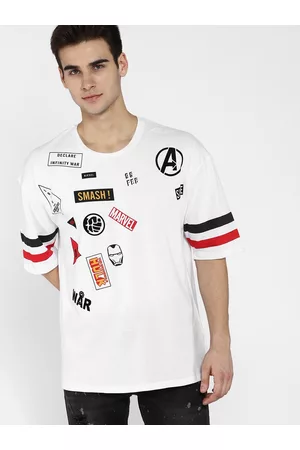 Kook N Keech Men White Printed Round Neck Pure Cotton Oversized T-shirt