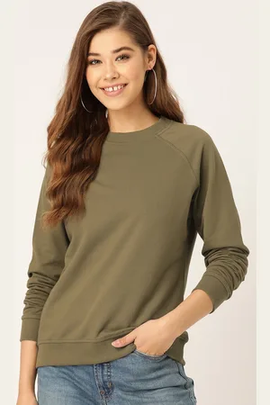 DressBerry Women Olive Green Solid Sweatshirt