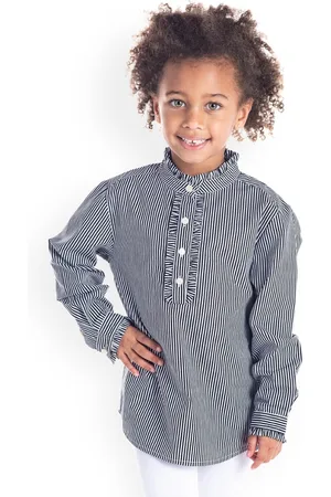 Cherry Crumble Girls Black & White Striped Shirt Style Top