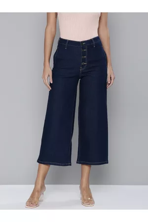 Flying Machine Women Blue Wide Leg High-Rise Stretchable Cropped Jeans