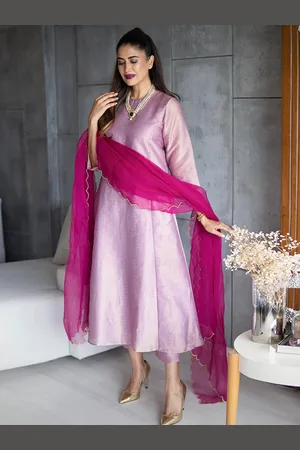 Ambraee Women Purple Beads and Stones Kurta with Trousers & Dupatta