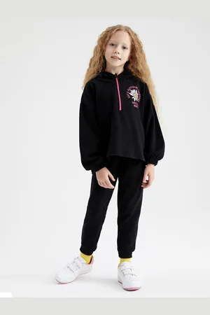 DeFacto Girls Black & Pink Printed T-shirt with Trousers