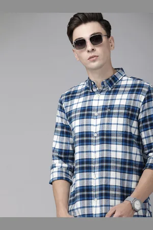 The Bear House Men Blue & White Slim Fit Tartan Checks Checked Pure Cotton Casual Shirt