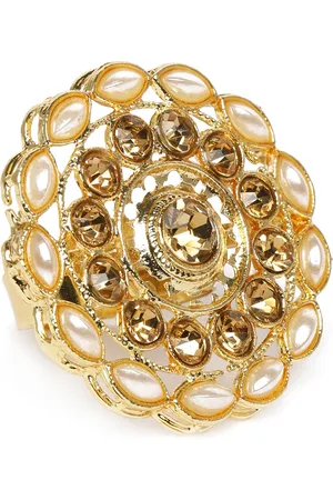 Kord Store Gold-Plated Kundan Studded Circular Adjustable Finger Ring
