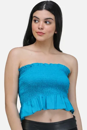 Cation Sleeveless Smocked Tube Crop Top