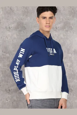 Ralph Lauren Men Blue Colourblocked Hooded Pure Cotton Sweatshirt