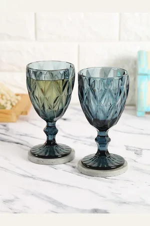 Krsnaa Mehta Set of 2 Blue Textured Wine Glasses