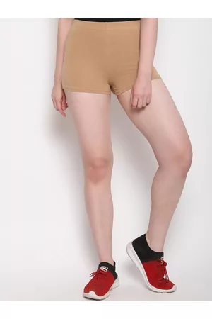 Outflits Women Beige Skinny Fit High-Rise Cycling Hot Pants Shorts