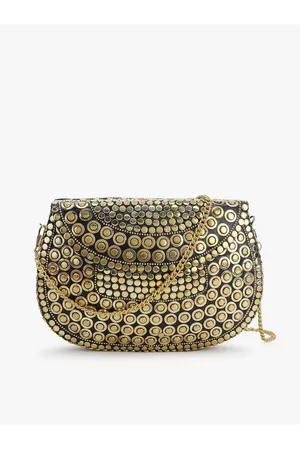 Anekaant Women Gold-Toned Embellished Half Moon Clutch