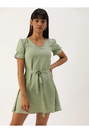 Campus Women Olive Green Printed Fit and Flare Dress