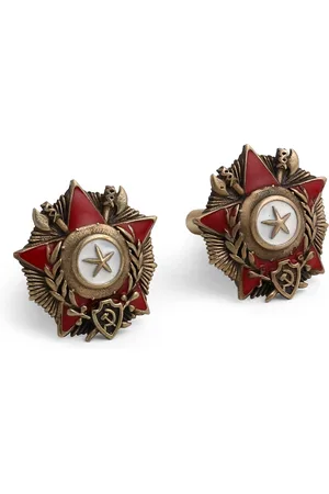 COSA NOSTRAA Antique Gold-Toned & Maroon Enamelled The Hannibal Textured Cufflinks
