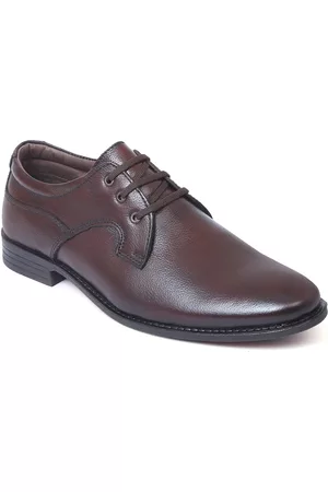 ZOOM Men Brown Textured Leather Formal Derbys