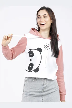 Tokyo Talkies Women Pink & White Printed Hooded Sweatshirt
