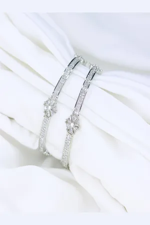 I Jewels Women Set Of 2 Silver-Plated & White AD-Studded Kada Bangles