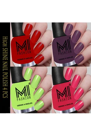 MI FASHION Set Of 4 Vernis A Ongles Ultra High Glass HD 3D Shine Nail Polish - Red Orange, Purple, Lemon Green, Carrot Red