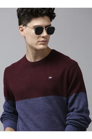 Arrow Men Burgundy & Blue Colourblocked Pullover
