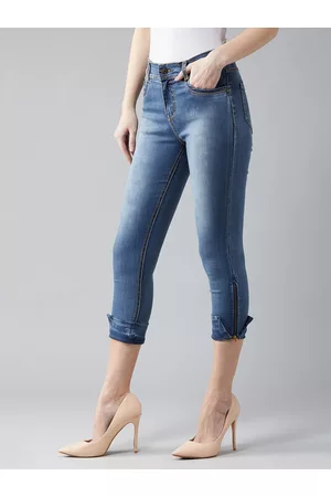 DOLCE CRUDO Women Blue Skinny Fit High-Rise Clean Look Stretchable Cropped Jeans