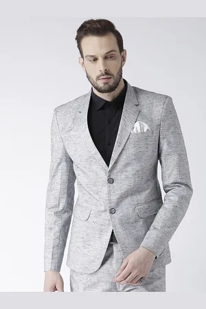 Hangup Men Grey Self-Design Linen Blazer