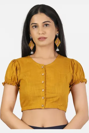 Llajja Women Mustard Solid Pure Cotton Saree Blouse
