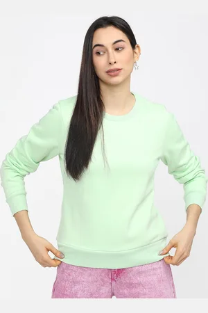 Tokyo Talkies Women Green Solid Sweatshirt