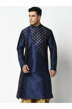 DEYANN Men Navy Blue Ethnic Motifs Printed Kurta