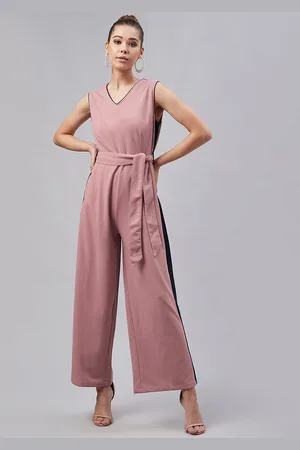 marie claire Women Pink & Navy Blue Solid Basic Jumpsuit
