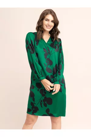 FableStreet Women Green Floral Satin A-Line Dress
