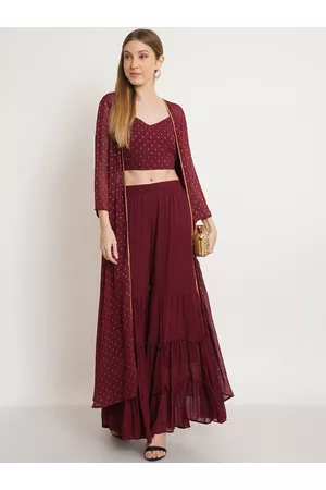 Purple State Women Maroon Top & Sharara With Shrug