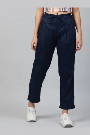 marie claire Women Navy Blue Regular Fit Solid Viscose Rayon Trousers