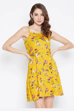 Berrylush Women Yellow Floral Printed Fit and Flare Dress