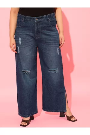 CURVY STREET Women Blue Cotton Flared High-Rise Highly Distressed Light Fade Jeans