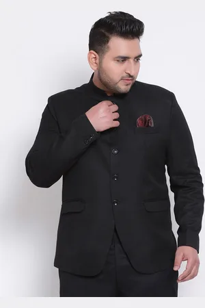 Hangup Men Black Solid Bandhgala Blazer