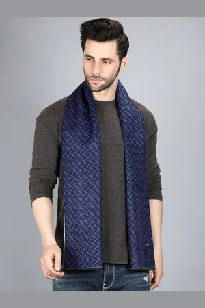 Alvaro Castagnino Men Blue & Black Geometric Printed Merino Wool Muffler