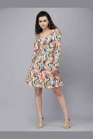 KASSUALLY Women Beige & Navy Blue Scuba A-Line Dress